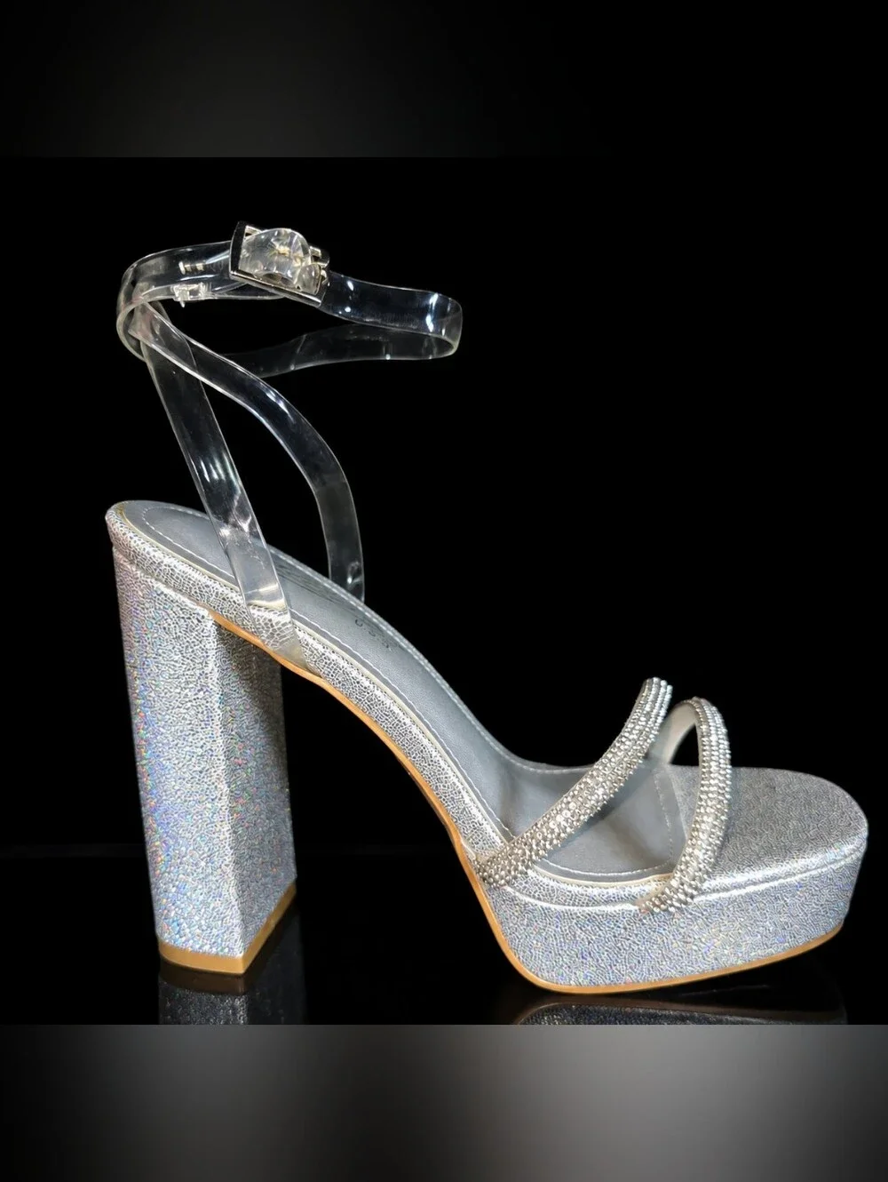 Cathy Din “Kiera” Silver Rhinestone Platform Heels – Size 8 – NIB